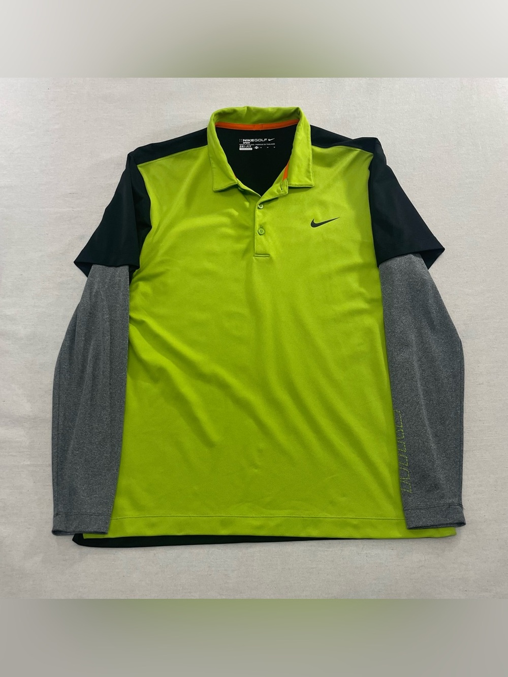 Nike Golf Polo Shirt Men's M Green Black Gray Dual Layer Long Sleeve Dri Fit